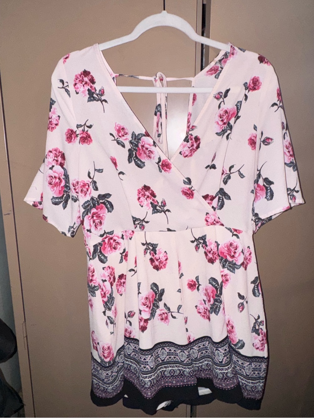 Three Pink Hearts Floral Romper